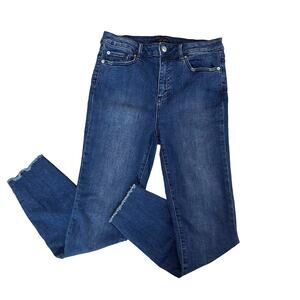 1.State Med Wash Blue Jean Denim Pants Women's 28 High Rise Skinny Raw Hem Work